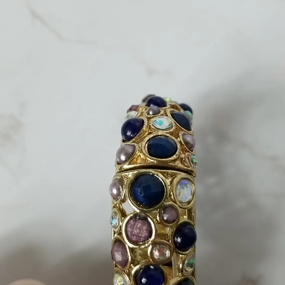 Gold tone and multi colored stone Bracelet and Earring Set